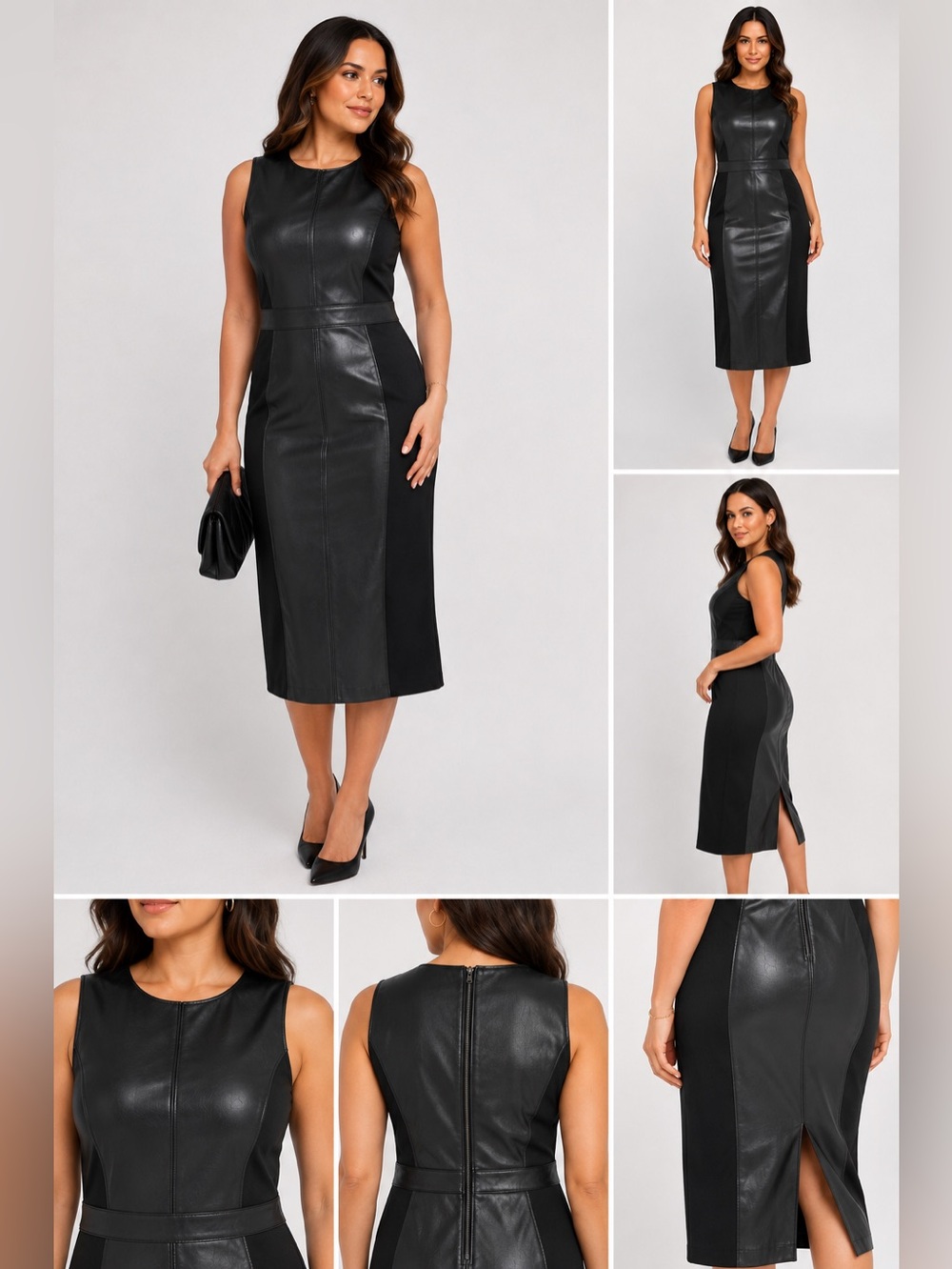 Spanx Faux Leather Panel Ponte Sheath Dress Black Size M